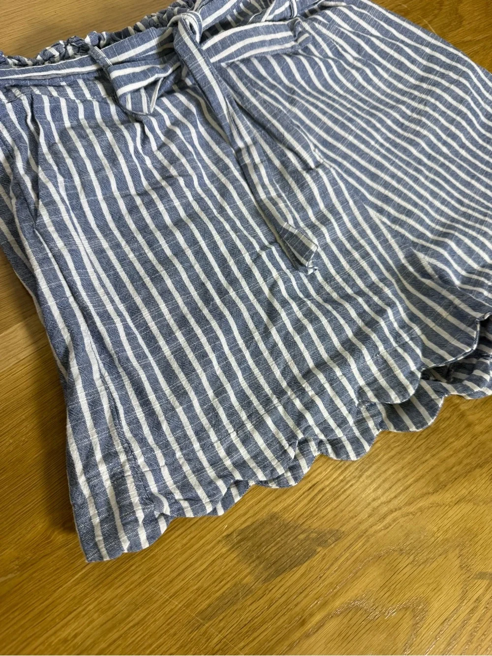 Blu Pepper Blue White Stripe Paperbag Scallop Hem Shorts Medium Cotton - Picture 6 of 11